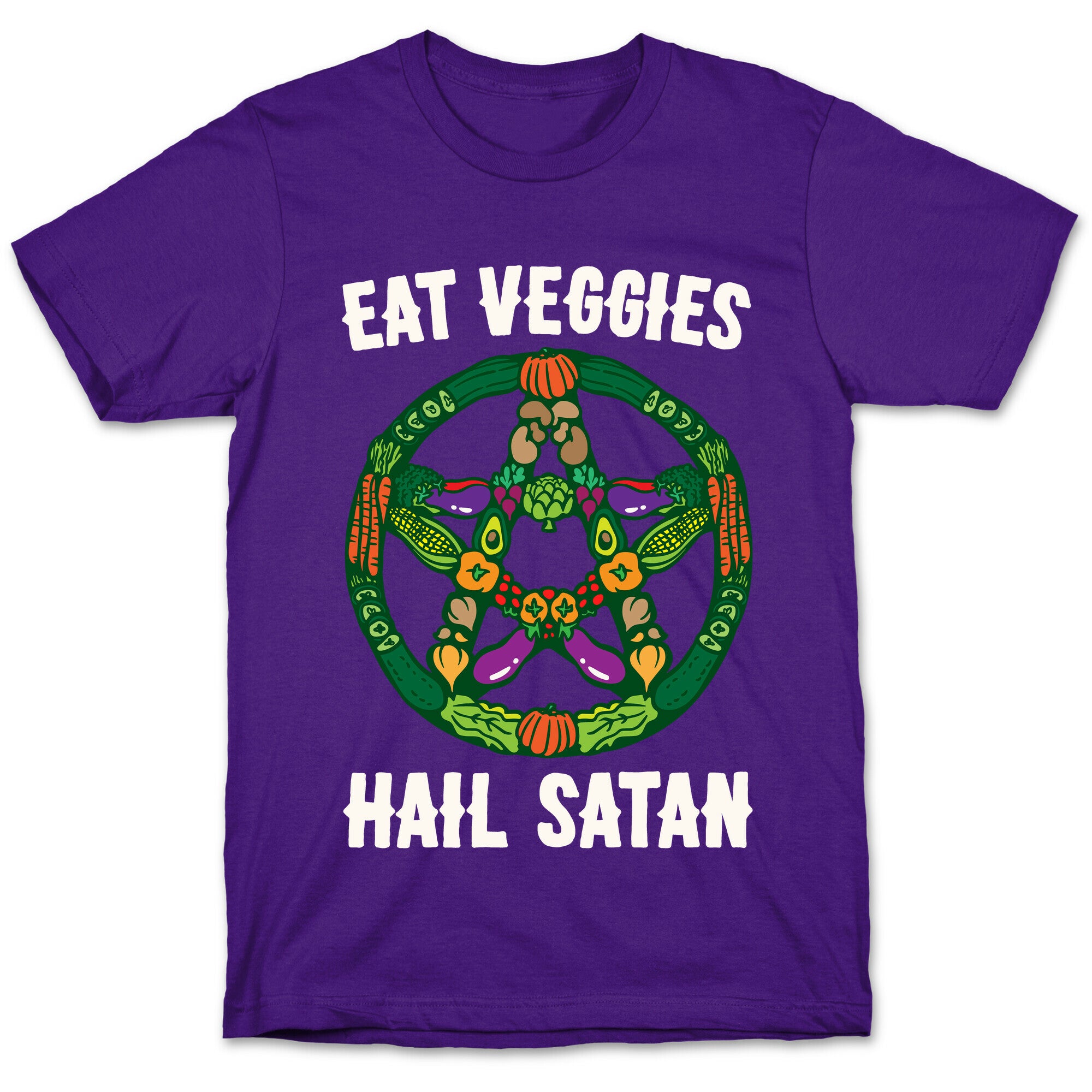 Eat Veggies Hail Satan White Print T-Shirt